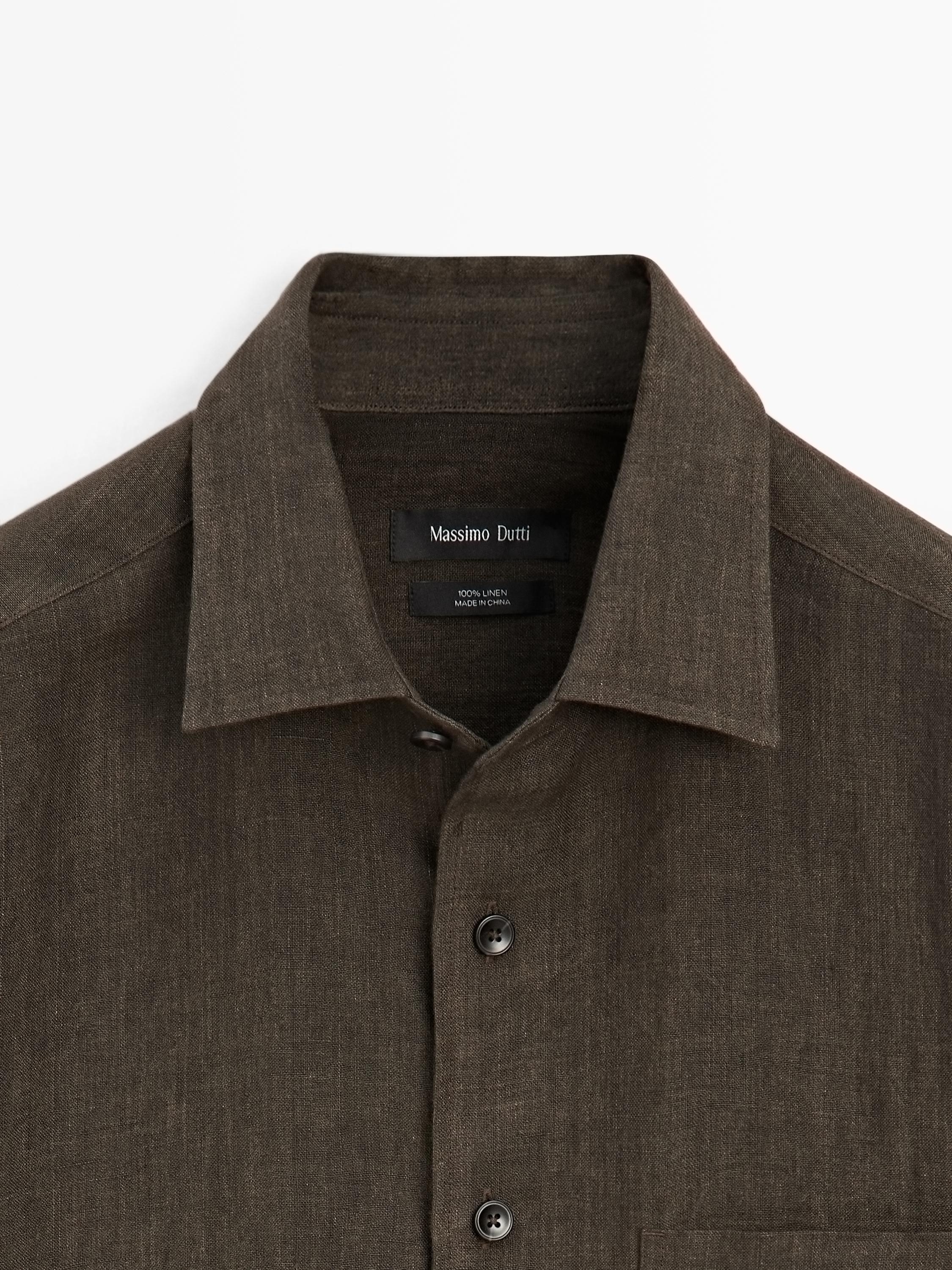 Regular fit faded linen shirt with pocket detail